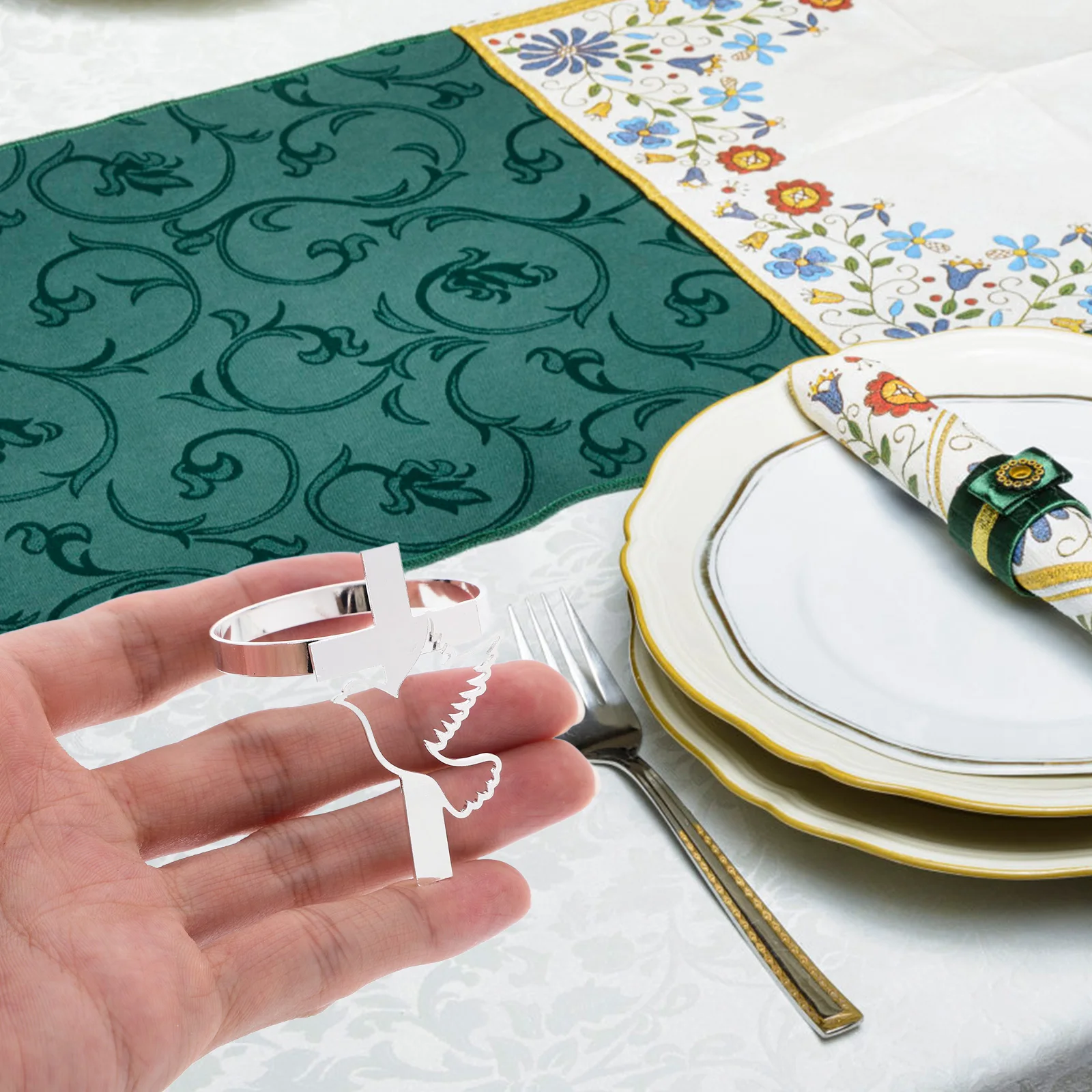 

6pcs Napkin Rings Cross Dove Table Decor Religious Communion Baptism Party Metal Material Long Term Use Kitchen Barware Dining