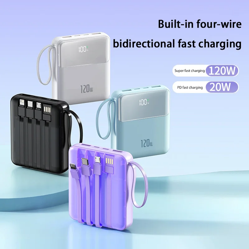 New Mini 30000mah Power Bank Super Fast Charging Comes Built-in Cable Led Digital Screen Compact Portable Universal Power Bank