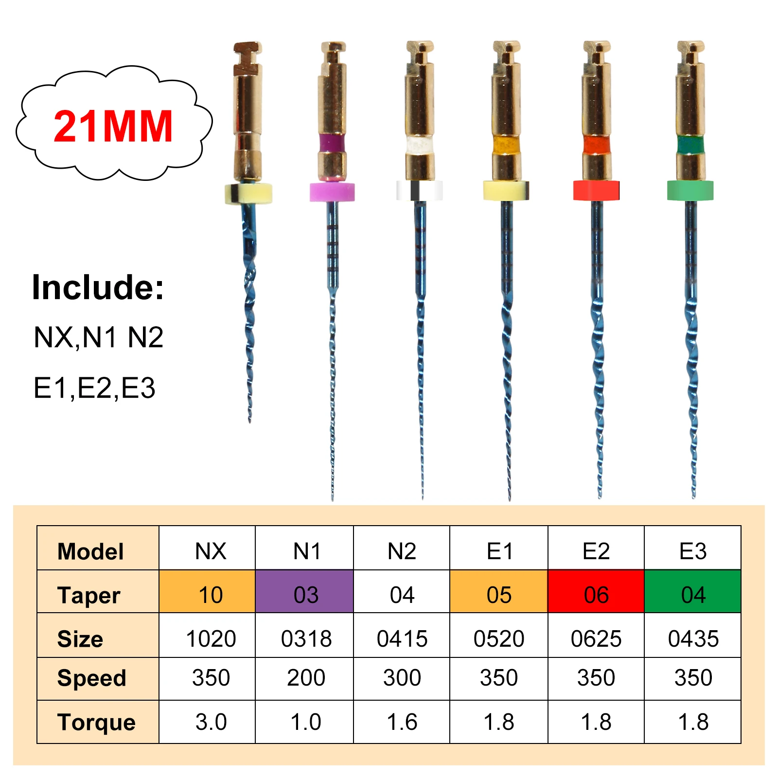 SANDENT Dental Root Canal Treatment dental cannal File/Niti-file/Lima Endo-Canalare Rotary Universal 21MM 1 Pack(6pcs)