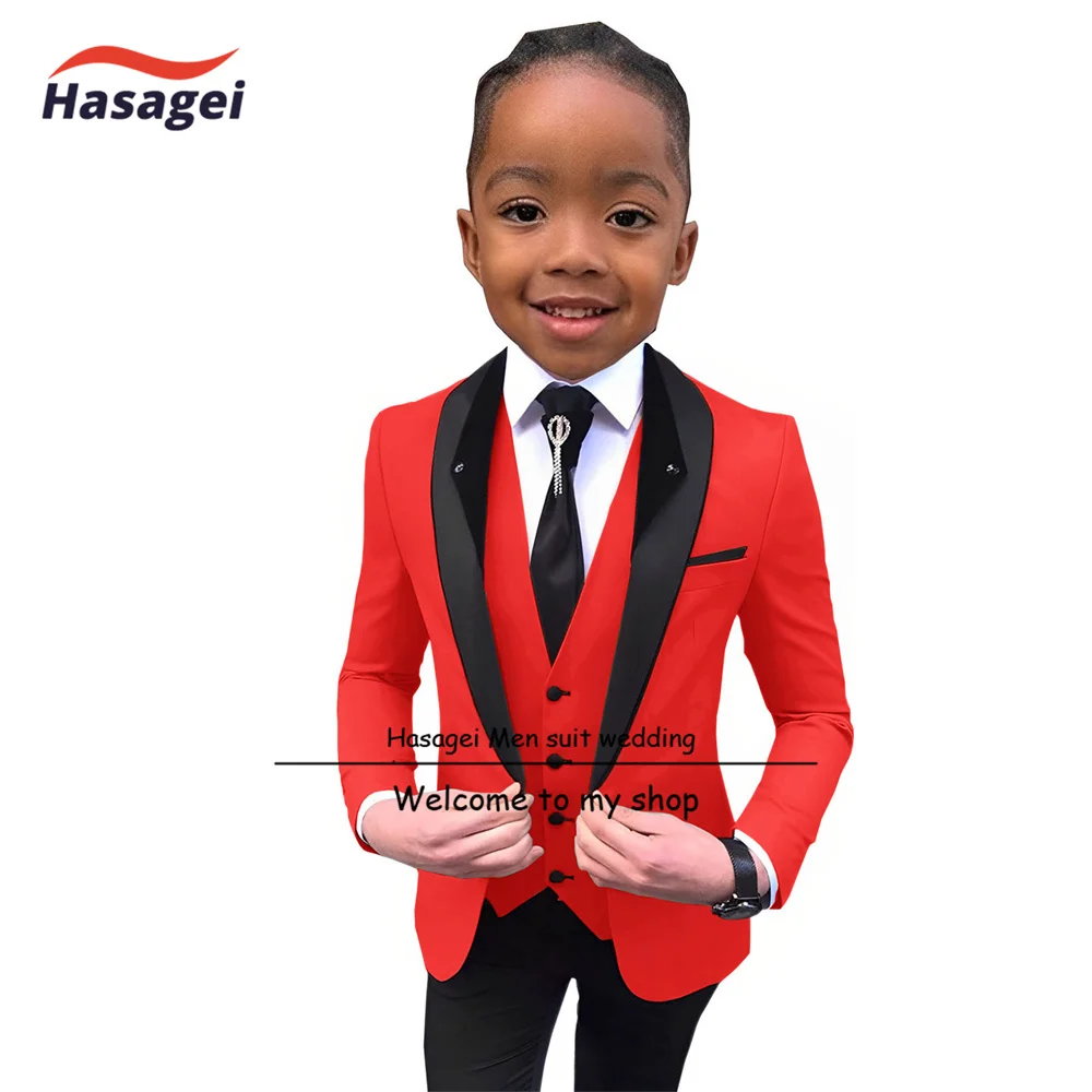 Traje de moda para niños, conjunto de 3 piezas, chaqueta roja, pantalones, chaleco, fiesta Formal, esmoquin de boda, Festival, vestido personalizado