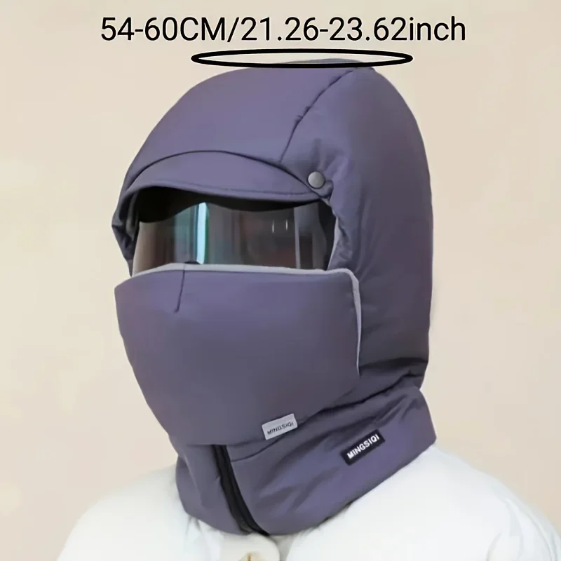 Newest 1PCS Down Cotton Snow Motorcycle Hat Men's and Women's Warm Ski Hat with Fleece Cold Resistant Scarf Glasses Hat Gifts