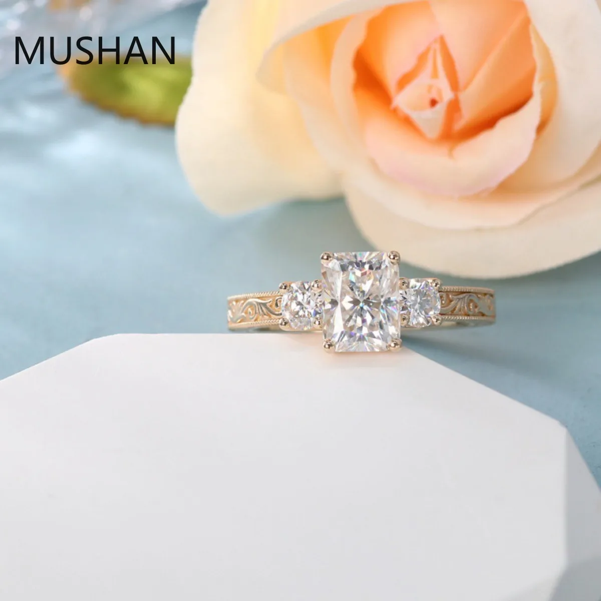 MUSHAN Luxury Custom 14K 18K Gold Rings Band Jewelry With Moissanite Diamond Lab Grown Gemstones Diamond Wedding Ring For Women view 3