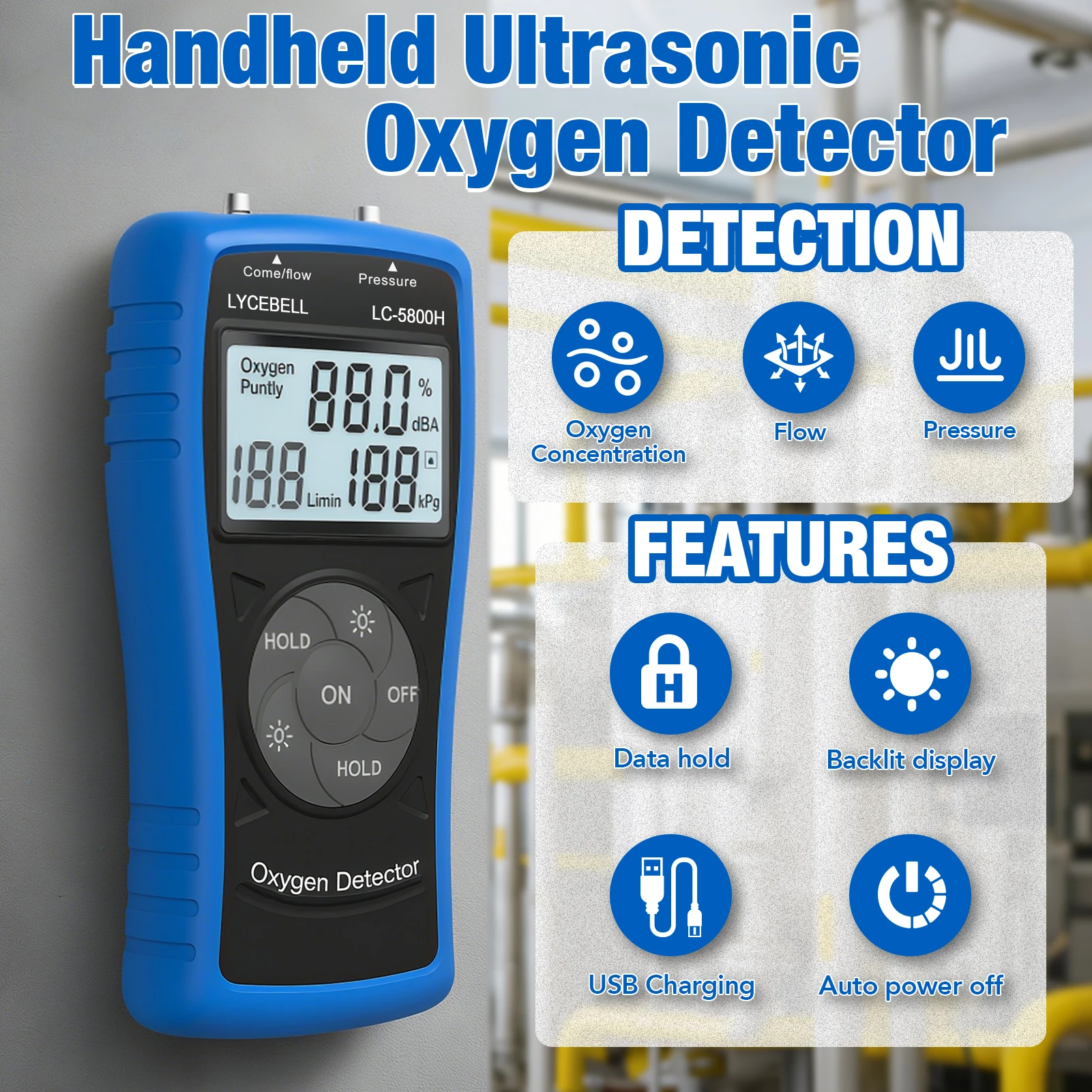 كاشف الغاز كاشف الأكسجين ، كاشف الأكسجين بالموجات فوق الصوتية لتركيز الأكسجين الضغط والتدفق ، كاشف الغاز الطبيعي المحمول #3