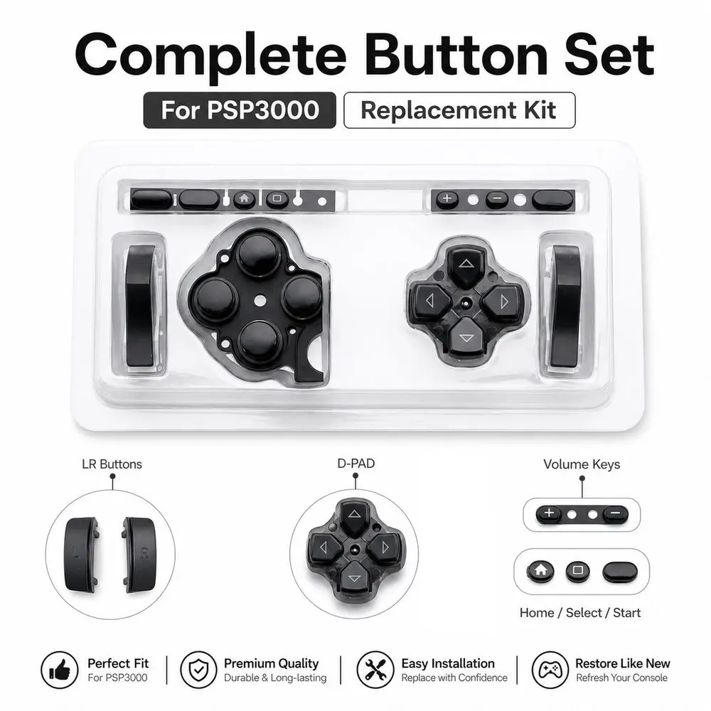 1Set Button Replacement Kit LR Buttons D PAD Volume Key PSP Button Set High Quality ABXY Select Start Home for PSP3000