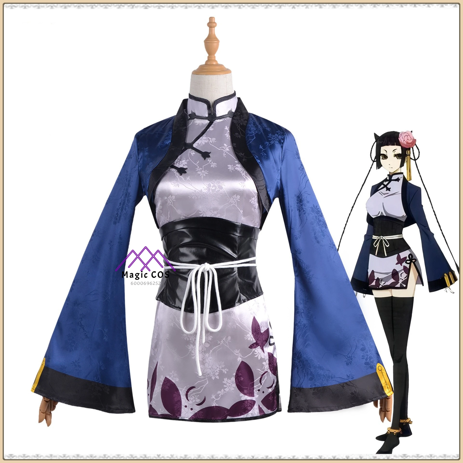 

Black Butler Ranmao Cosplay Full Set Qipao Dress Black Wig Hammer Prop Gloves Belt Women's Outfit for Comic Con Party