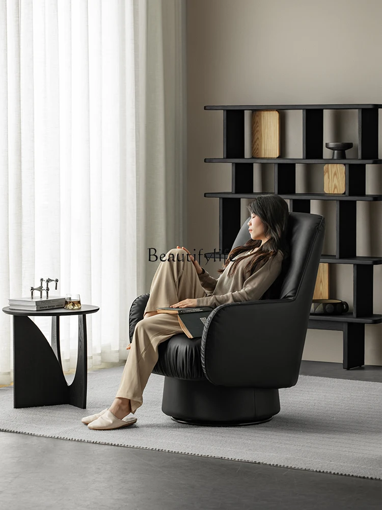 Rotating Black Leather Single Leisure Chair Living Room 360 Degrees Lazy Bone Chair