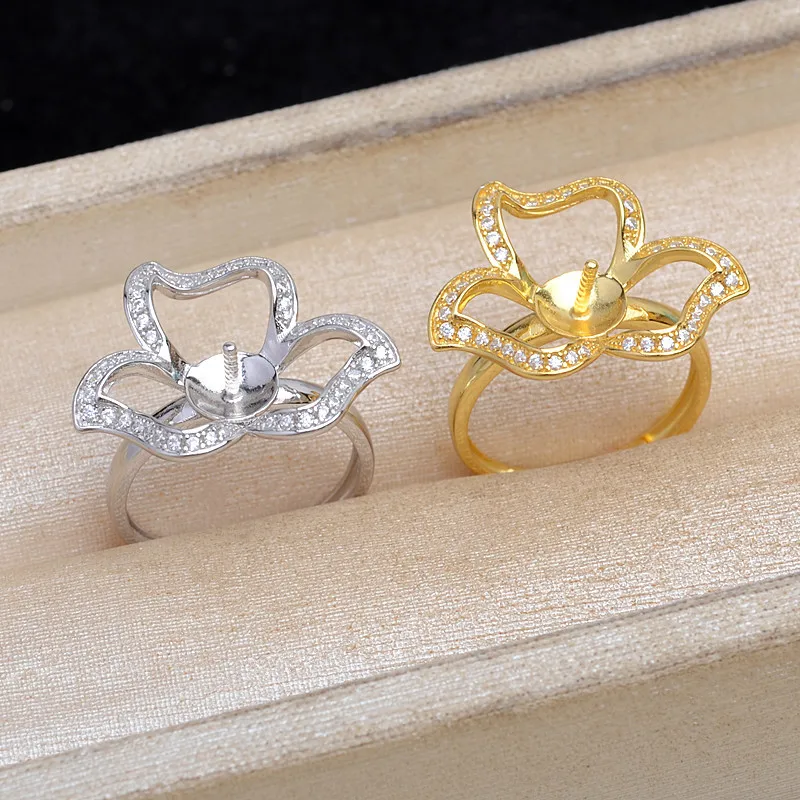 S925 Sterling Silver Adjustable Finger Ring Mountings Base Setting Findings Jewelry Components for 10-12mm Pearls 3pcs/lot