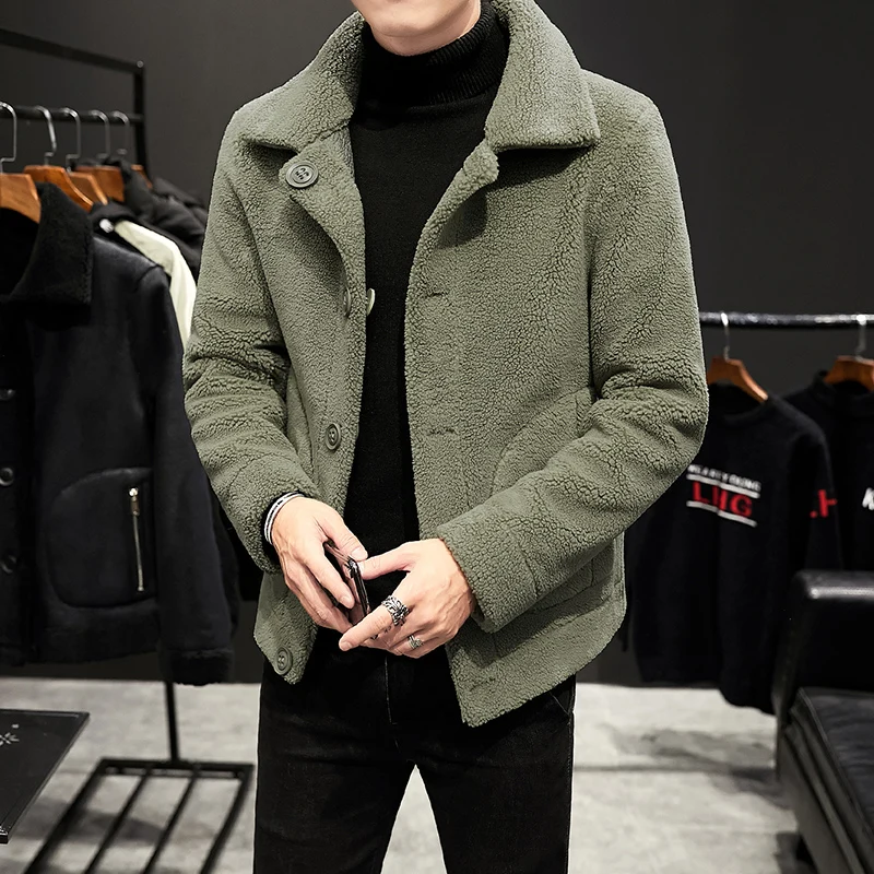 Winter Men's Warm Double sided Jackets Granular Wool Fashion Turn Down Collar Casual Outwear Coats Men Fleece Jacket Plus Size