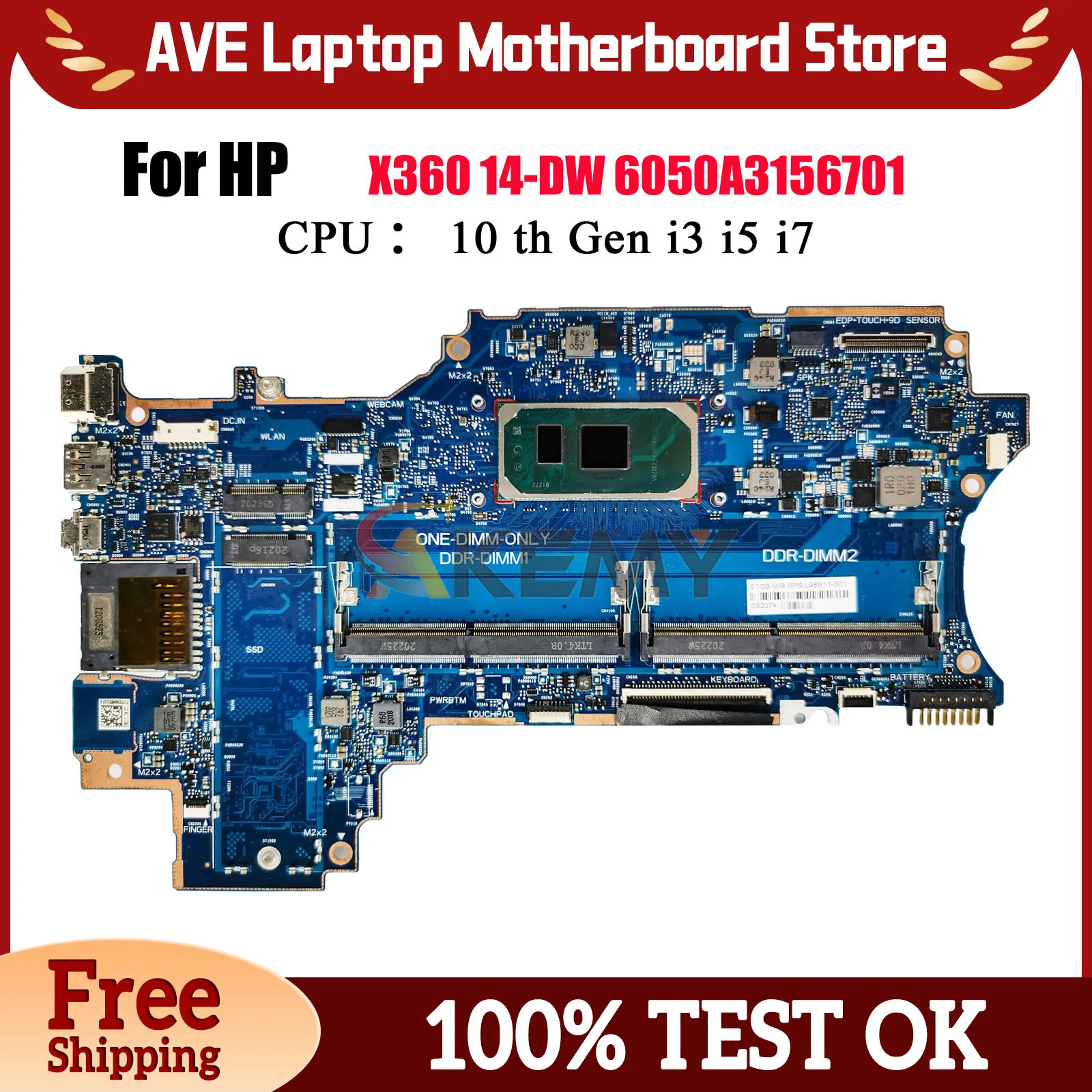 

6050A3156701 для ноутбука HP Pavilion X360 14-DW, материнская плата с процессором i3 i5 i7 DDR4 L96510-601 L96511-601, 100% полностью протестировано