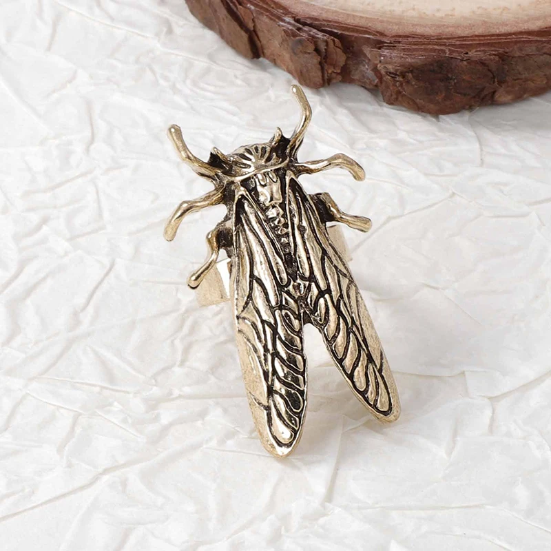 Vintage Creative Cicada Ladybug Opening Ring For Men Women Personalized Insect Design Finger Ring Jewelry Accessories Gifts