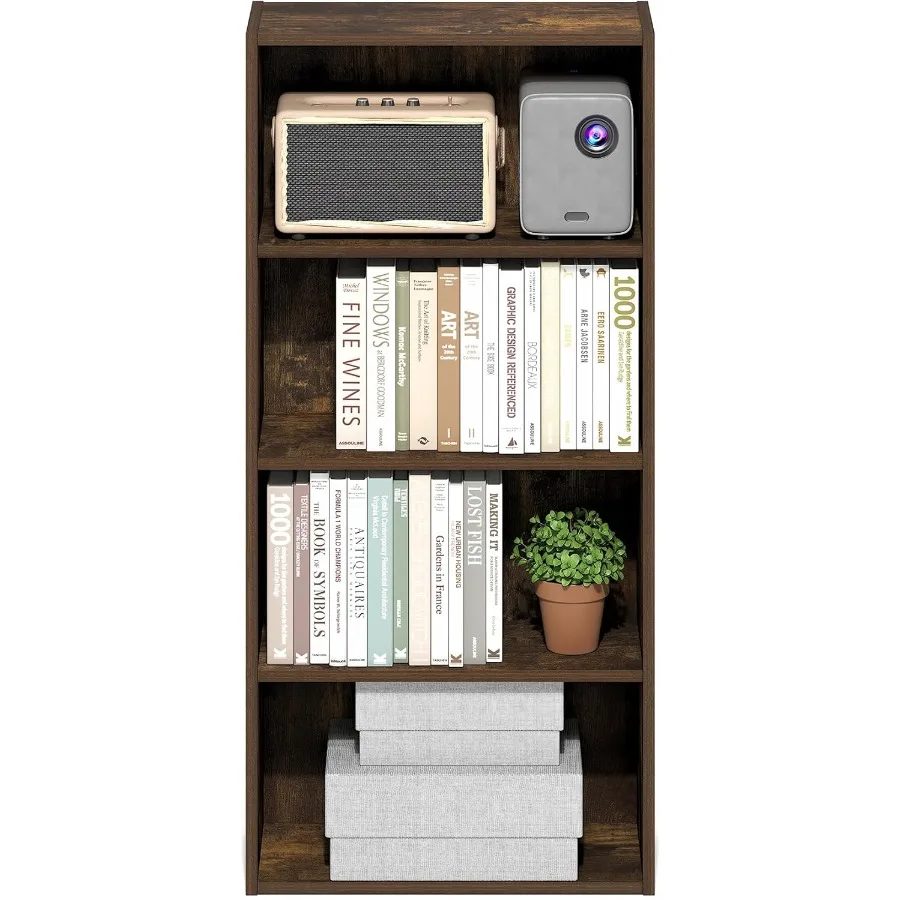 Basic 4Tier Open Shelf Bookcase Bookshelf for Home Office or Living Room Storage Compact 7 x 17 x 35 Inch Design in Amber Pine