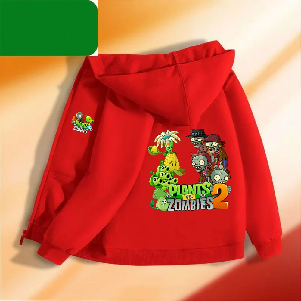 Casaco com capuz infantil com estampa de jogo de zumbis, com zíper, para meninos na cor preta e meninas na cor rosa, moletom casual de manga comprida.