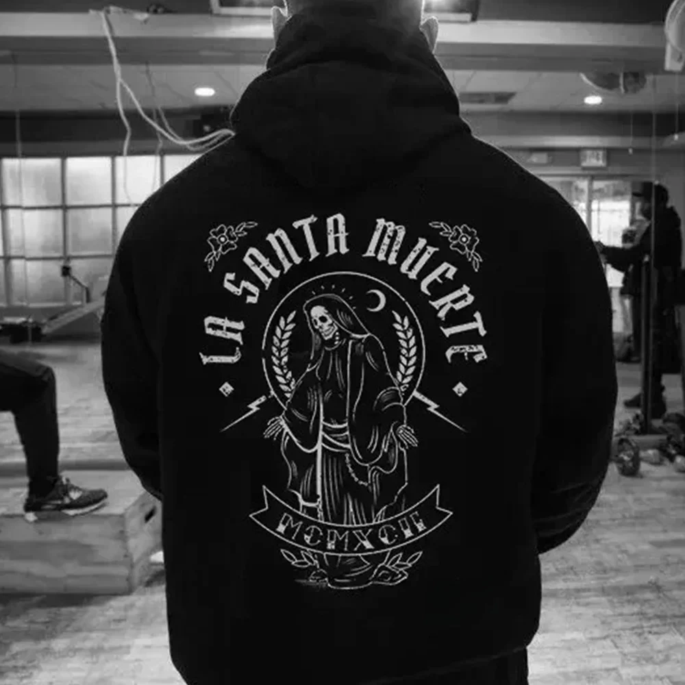 

Толстовка с узором La Santa Muerte, новинка к Хэллоуину, унисекс, спортивная одежда, пуловер, осенне-зимний базовый худи