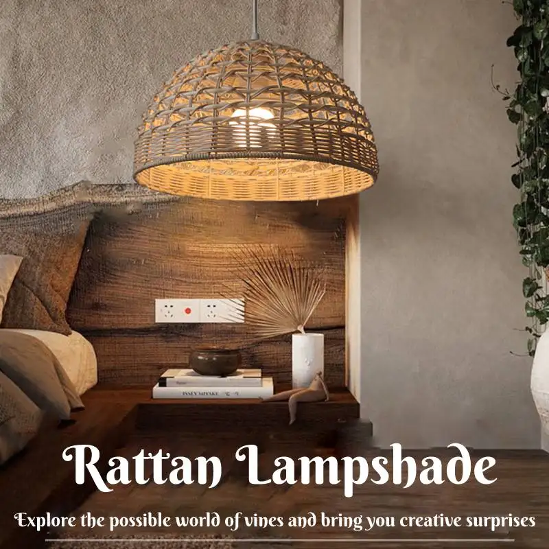 Rattan Chandelier Lampshade Pendant Lamp Shade Weaved for Restaurant Wooden Lights Simple Antique Retro Decorative Room