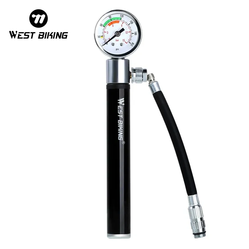 WEST BIKING 120Psi Portable Bicycle Pump With Pressure Gauge Presta Schrader Valve Pump For Ball Road MTB Tire Bike Cycling Pump