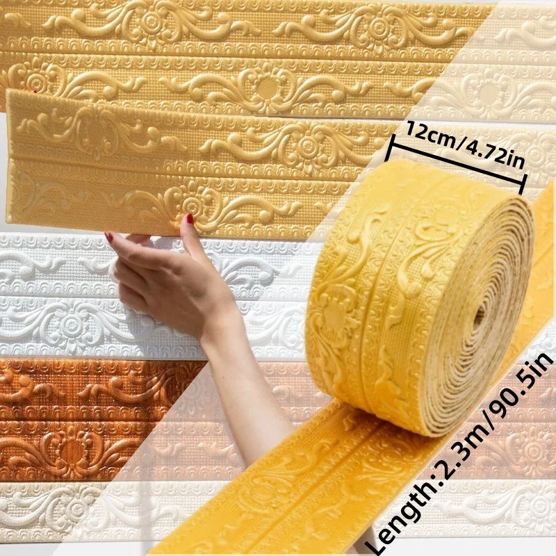 1PC 2.3m 3D Wall Trim Line Skirting Border Self Adhesive Waterproof Baseboard Wallpaper Wall Sticker For Room Home Decoration