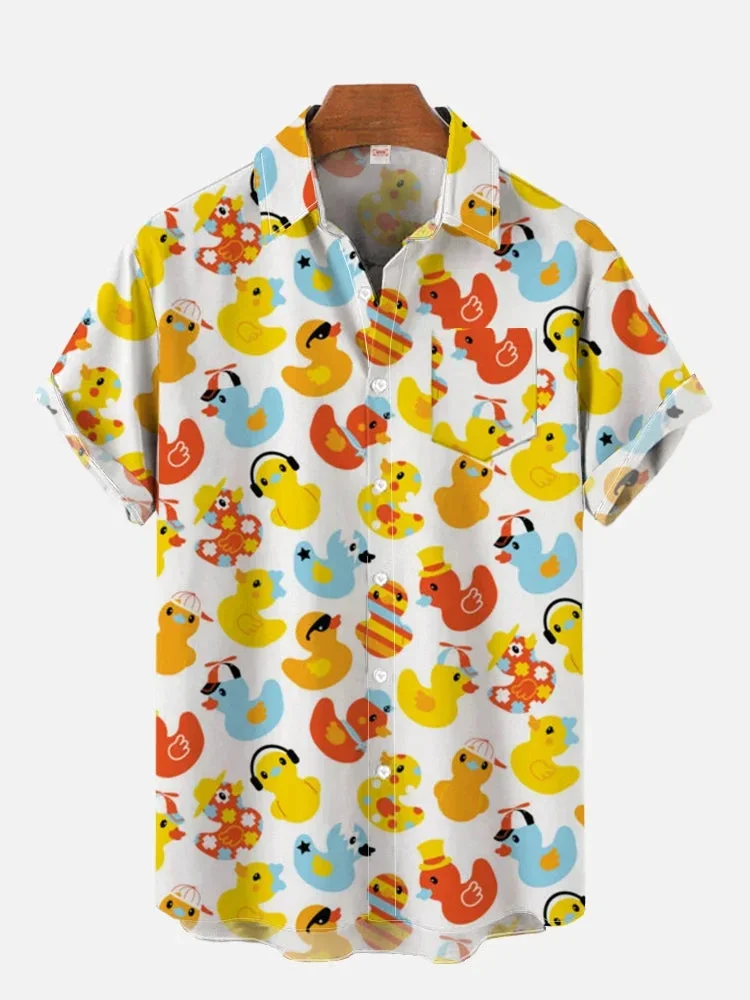 2026 Men's Summer New 3D Printed Reachy Duck Pattern Hawaiian Shirt Casual Printed Floral Short Sleeve Hawaiian Tropical Tops
