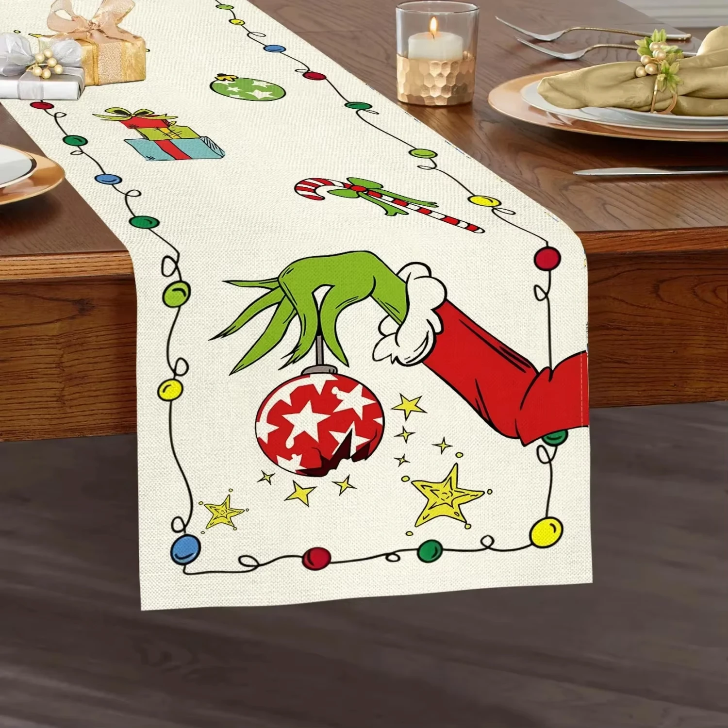 Camino de mesa con estampado navideño Grinch, diseño artístico, decoración clásica y elegante, el mejor regalo, lavable, duradero, reutilizable, artículo caliente