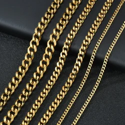 3.5-7MM Stainless Steel Necklaces For Men Punk Gold Color Cuban Link Chain Women Hip Hop Fashion Jewelry Accessories 45-70CM