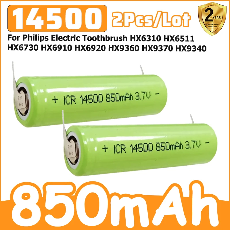 New 14500 3.7V 850mAh Battery for Philips Electric Toothbrush HX6310 HX6511 HX6730 HX6910 HX6920 HX9360 HX9370 HX9340