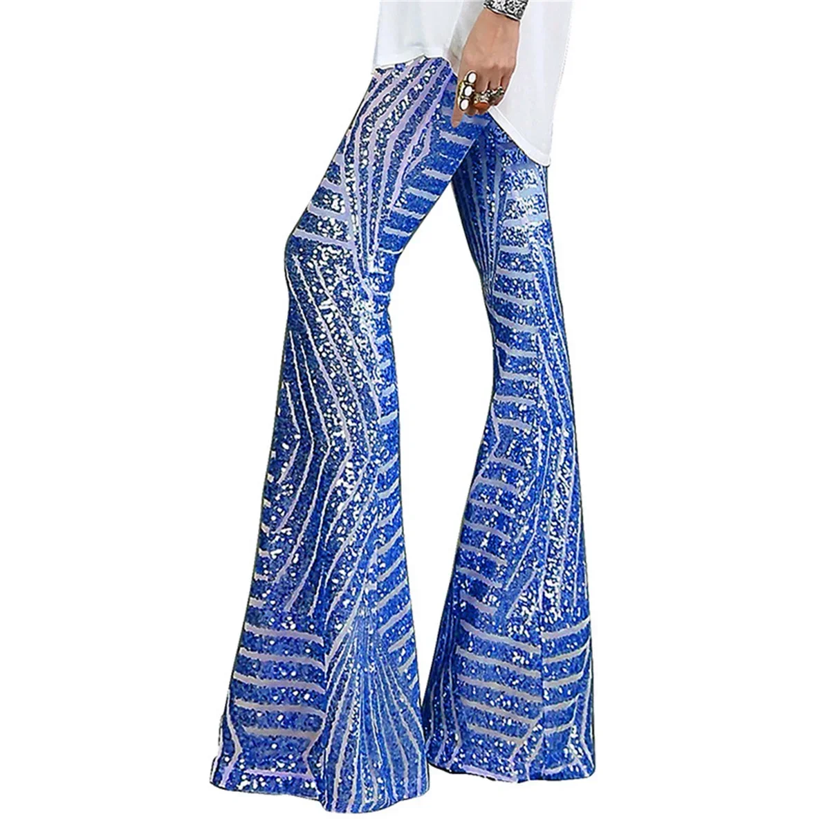 New women's sequined high waisted flared slimming wide leg casual pants Sequeined pants