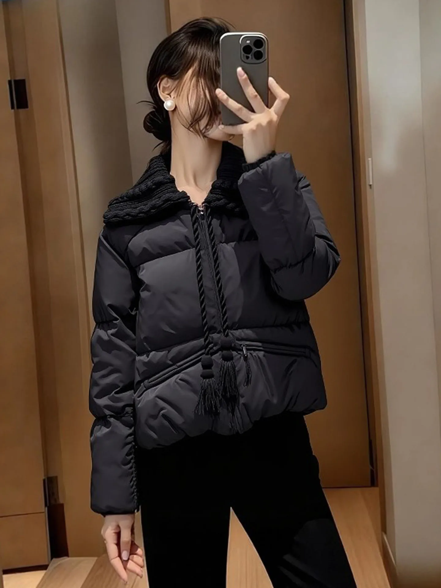 

Sli ort Puffer Jaet Women's Bla Foamy down Coat Winter Thi Outerwear Korean Sle Commute Faion Regular Fit