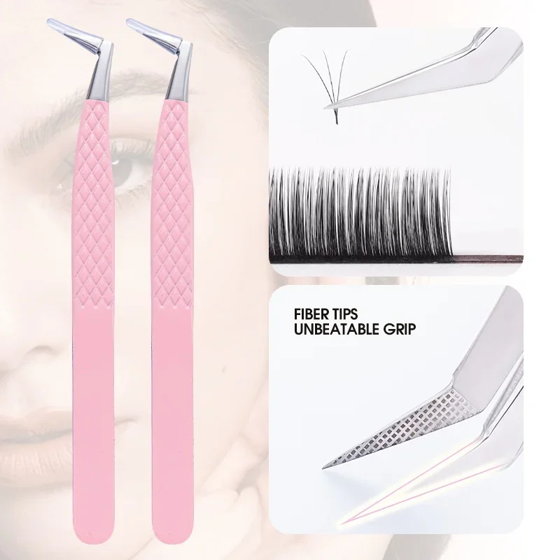 Pinça de extensão de cílios, pontas de fibra de alta precisão, isolamento de volume, pinça reta e curvada, ferramentas de maquiagem para extensão de cílios