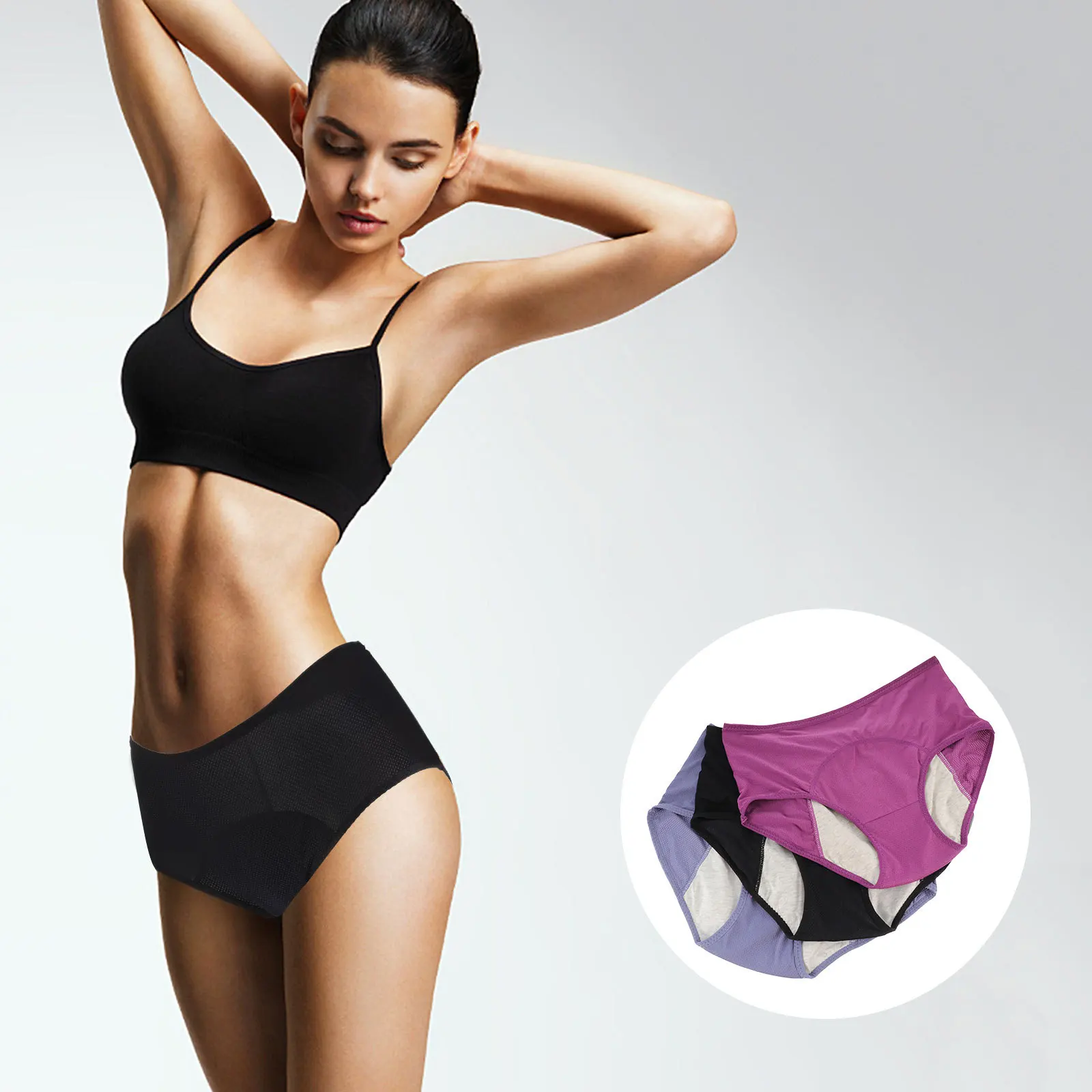 

3Pcs Menstrual Briefs Leakproof Comfortable Durable Breathable Women Menstruation Underpants Female Menstrual Briefs for Female