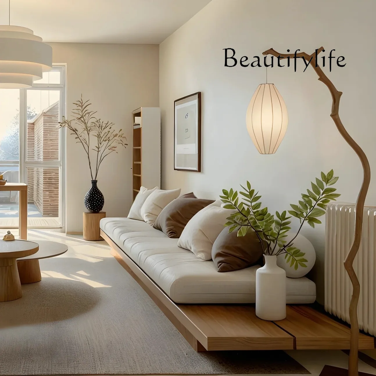 

Modern simple living room size apartment three-person minimalist straight row sofa solid wood high-end comfort