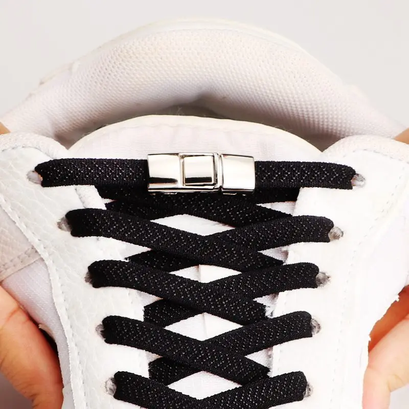 2024 Insert Lock Shoelaces Without Ties Sports Elastic Laces 8MM Thick Flats No Tie Shoe Laces Kids Adult Running Shoelace NEW image 2