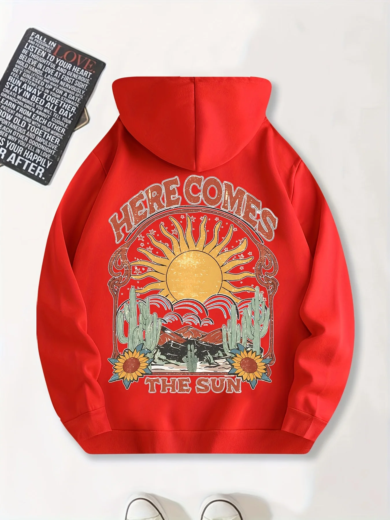 New Trend Sun Print Men Hooded Sweatshirt Autumn Winter Daily Outdoor Sports Loose All Build Fitness Leisure Warm Street Style