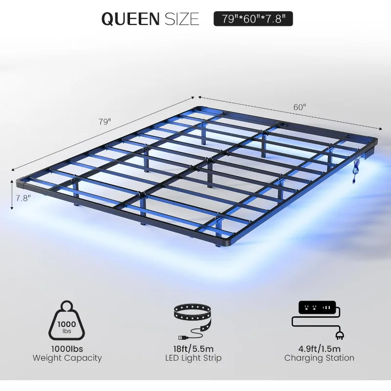 Smart LED Lights and Charging Station - Modern Metal Platform Bed, Easy Assembly No Box Spring Needed