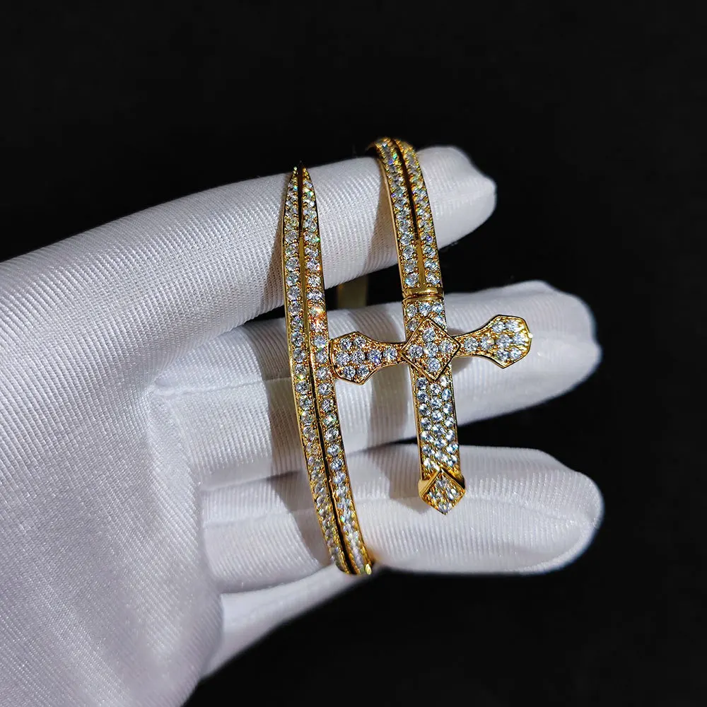 Promotion New Design Sword Shaped Bangle Bling Cross Bracele Micro 5A Cubic  Zirconia Screw Bracelet for Men Gold & Silver