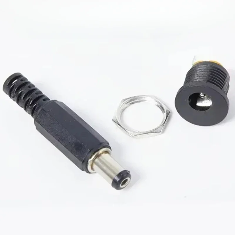 

5pcs Male Plugs+5pcs DC022 Socket Female Jack Screw Nut Panel Mount Connector 5.5*2.1mm DC 12V Black