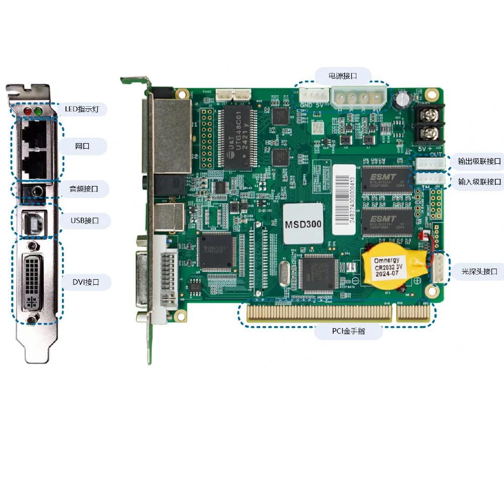 MSD300 Professional LED Display Sending Card 2 Port RJ45 Display Controller 60Hz High Performance Sending Card