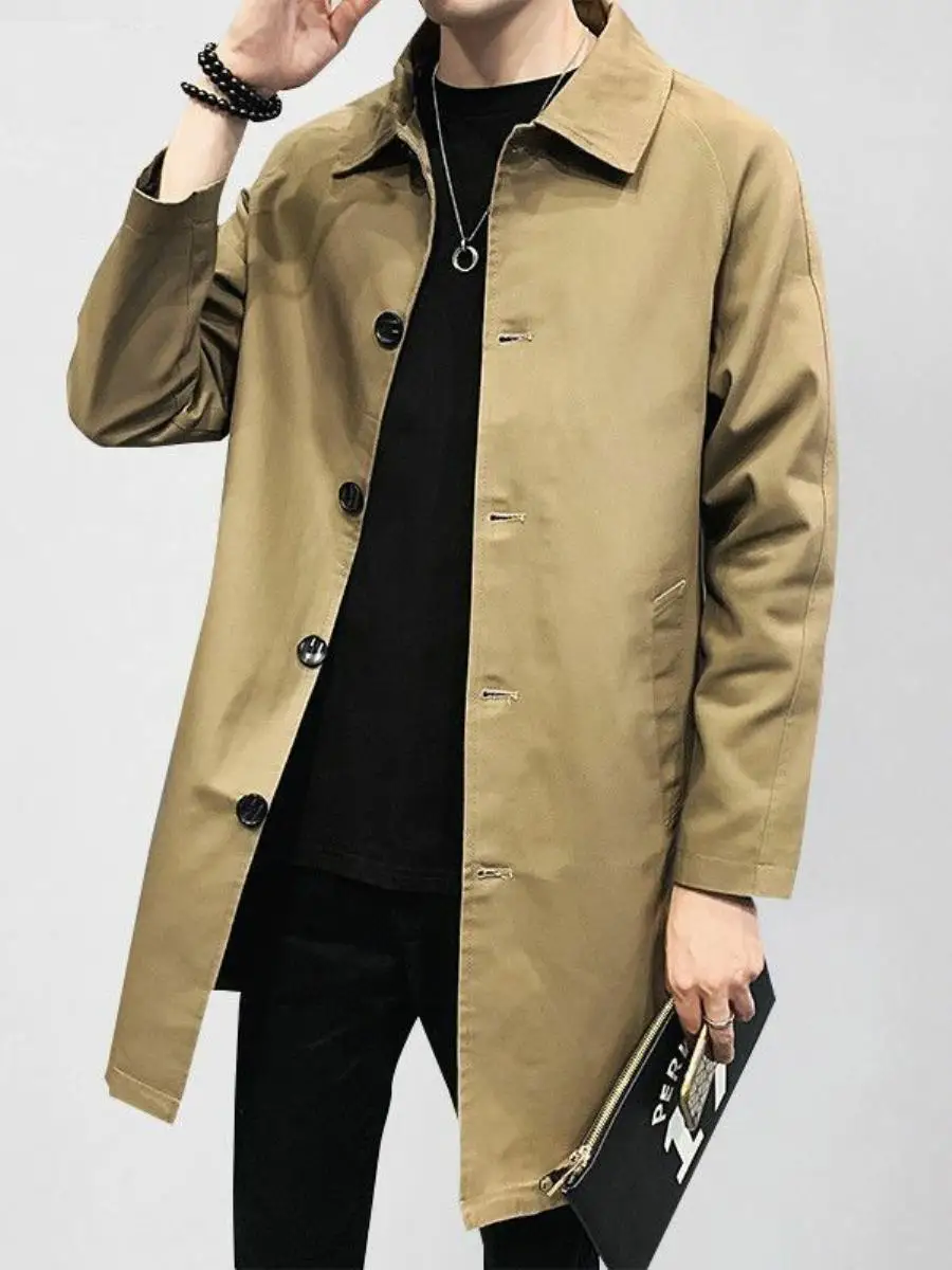 

Мужское длинное пальто цвета хаки, повседневное, с двойным воротником, ветровка, модное, в британском стиле, весна-осень, большой размер