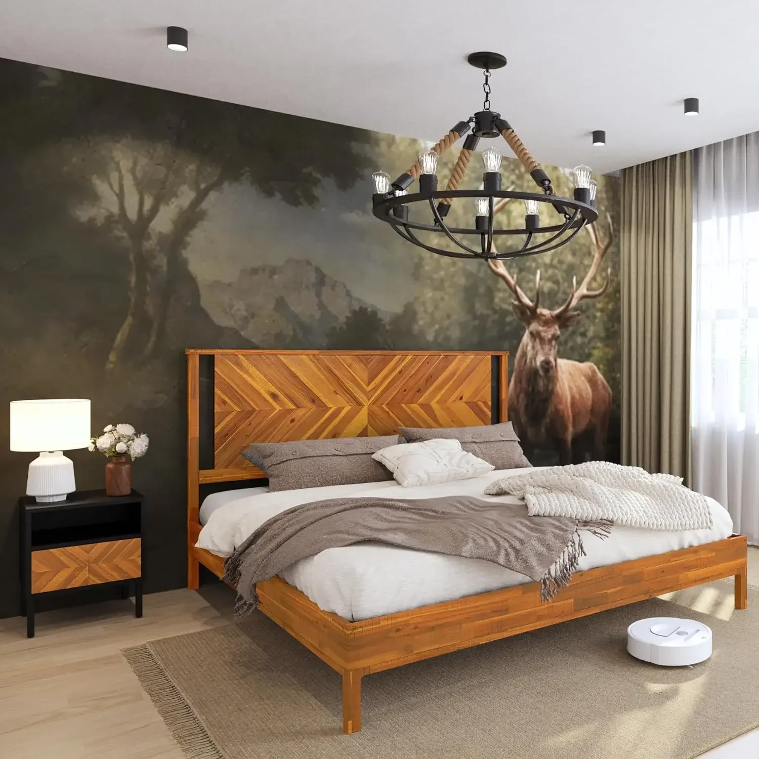 Bme Vivian-Deluxe Bedframe Met Hoofdeinde, Rustiek En Scandinavisch, 1 Koning, Goudbruin, 14 In