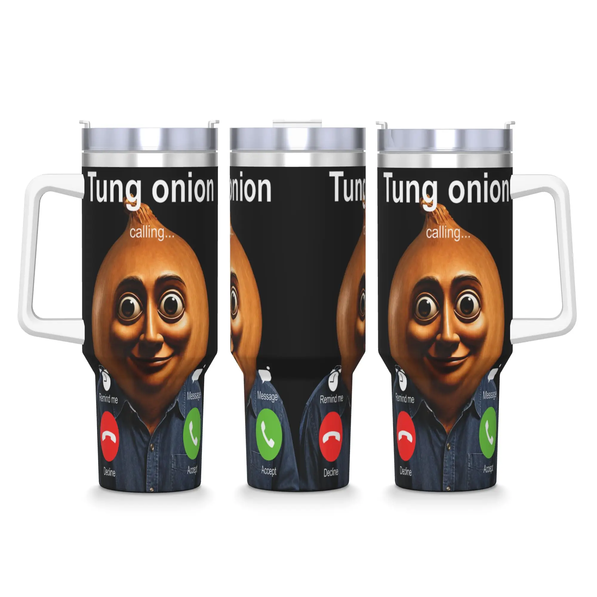 Stainless Steel Tumbler Tung Onion is Calling Brainrot Meme Car Mugs  Travel Cold Drink Water Bottle Insulated 40oz Coffee Mug