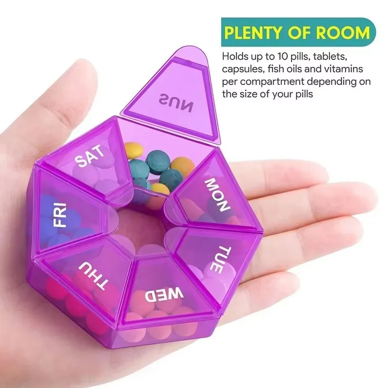1/2Pcs Protable Weekly 7-day Pill Organizer Portable Travel Pill Box Multifunctional Small Medicine Case Black For Adult 5Colors