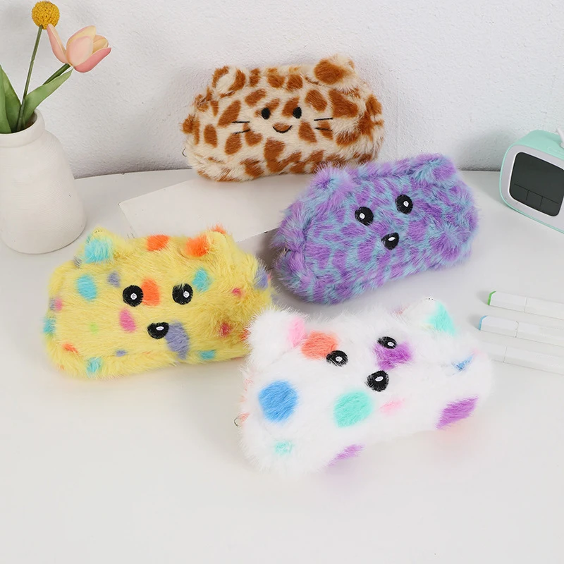 1Pcs Cartoon Plush Animal Pen Case Pencil Storage Bag Cartoon Animal Pen Case Multifunction Large Capacity Stationery Pouch