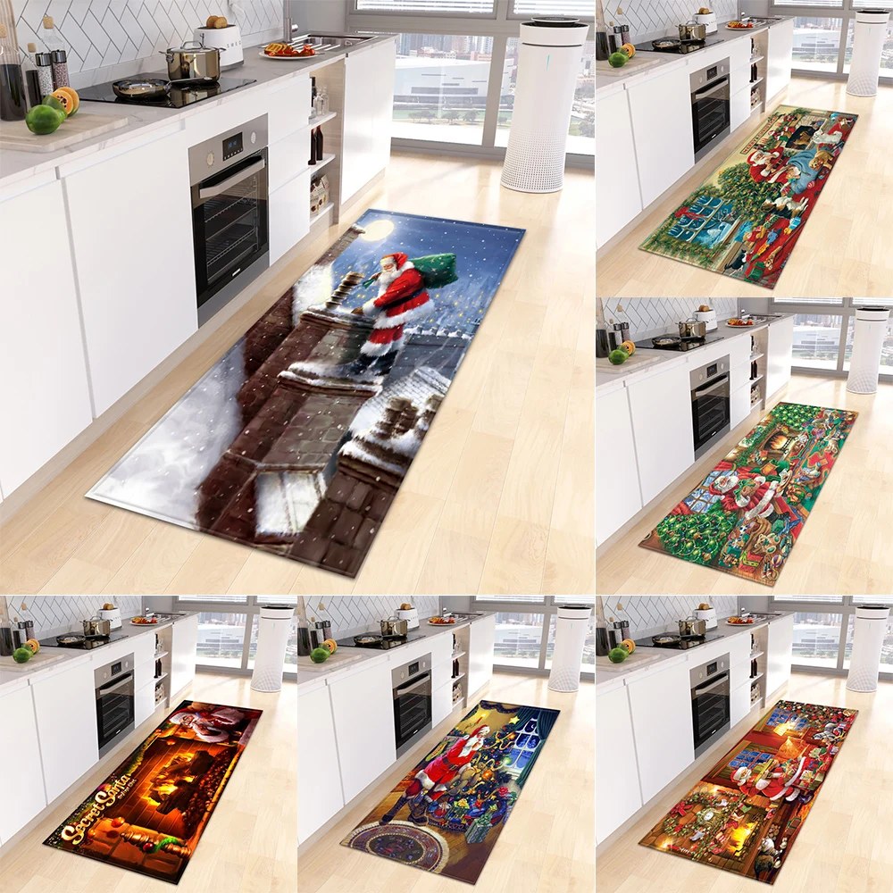 

Christmas Kitchen Rug Home Corridor Entrance Door Mat Living Room Bedroom Floor Decoration Balcony Bathroom