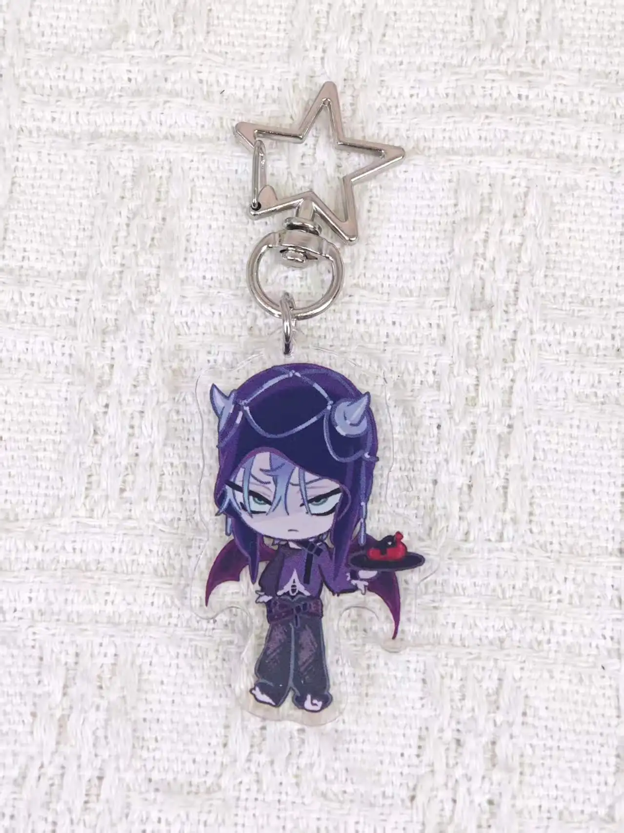 Alien Stage Chibi Acrylic Keychains, Angel Demon Theme Anime Characters Star Clasp Key Chain, Aesthetic Bag Pendant Gift for Fa view 2