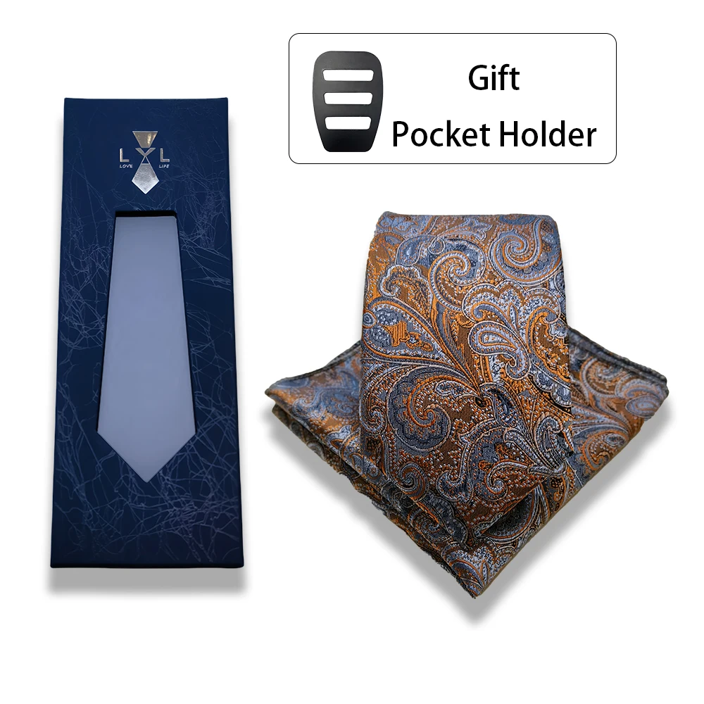 7CM Men's Luxury 2pcs Tie Set Paisley Wedding Blue Brown Green Necktie Handky Gift For Men Fashion Designer Business Party Tie