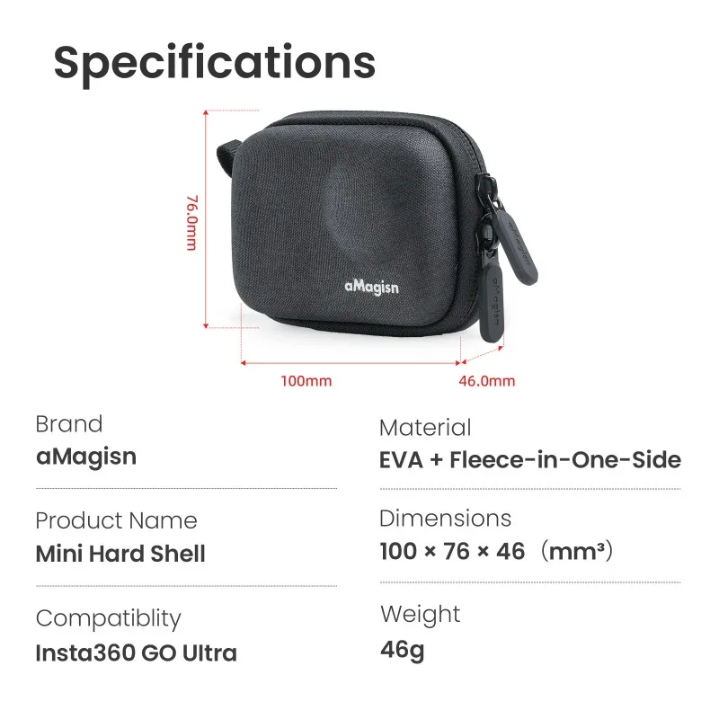 منظم الجسم aMagisn لـ Insta360 GO Ultra مقاوم للخدش ومقاوم للتآكل ومقاوم للماء ملحقات حماية محمولة