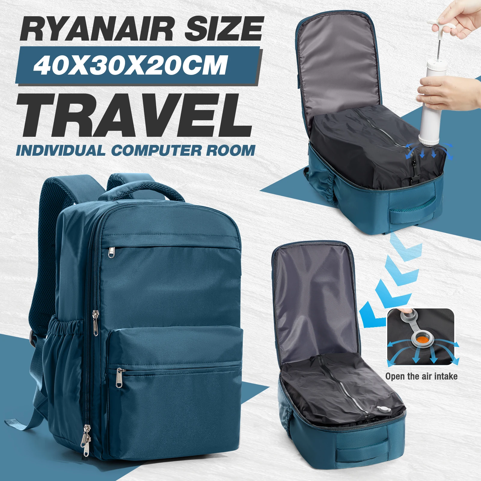 

Рюкзак для путешествий Ryanair 40x30x20, вакуумный рюкзак, ручная кладь, сумка для ноутбука для женщин и мужчин, вакуумная компрессия экономит место