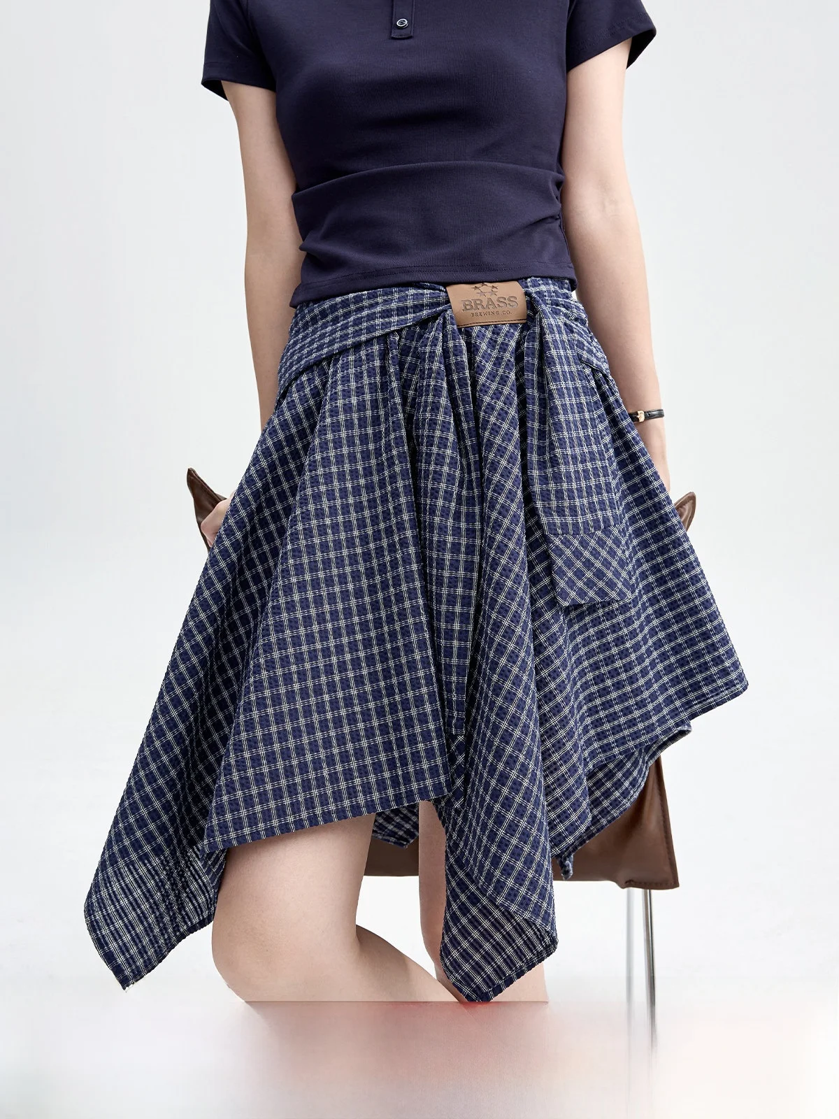

High Waist Asymmetrical Plaid Skirt Women's Summer 2026 New Sle Slimming Retro Cheered A-Line Skirt Casual Fabric