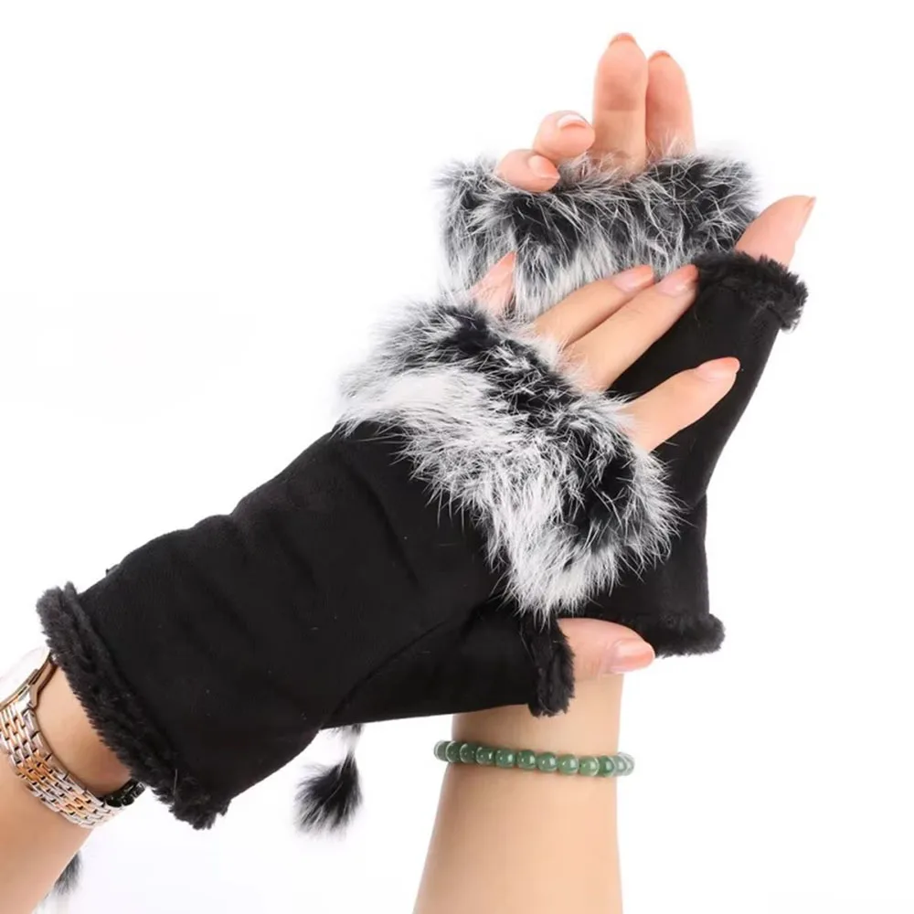 موضة جديدة لينة شتاء دافئ نصف اصبع قفازات النساء قفازات الشتاء اليد المعصم دفئا أصابع قفازات القفاز للسيدات