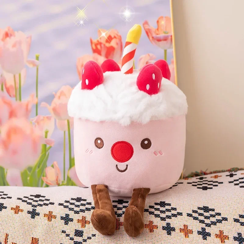 Stuffed Chocolate Cake Plushie Strawberry Fruit Shape Plush Toys Kawaii Face Cream Cake Party Decor Gift Toys for Baby Birthday