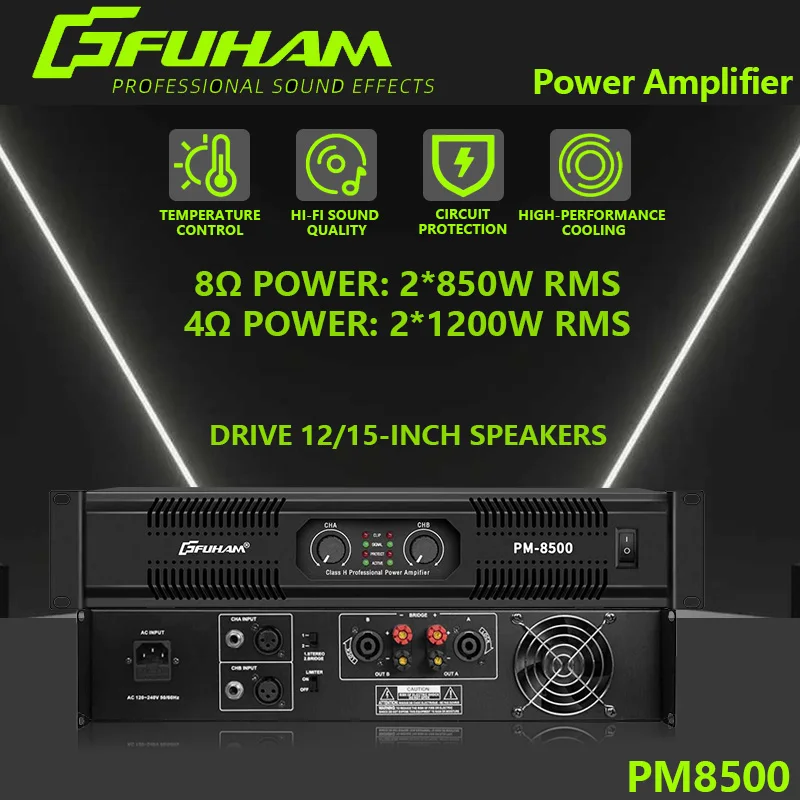 FUHAM PM8500 Power Amplifier 8Ω 850W Audio Amplifier Class H Amplifier 2-Channel Audio DJ Stage Performance Amplifier