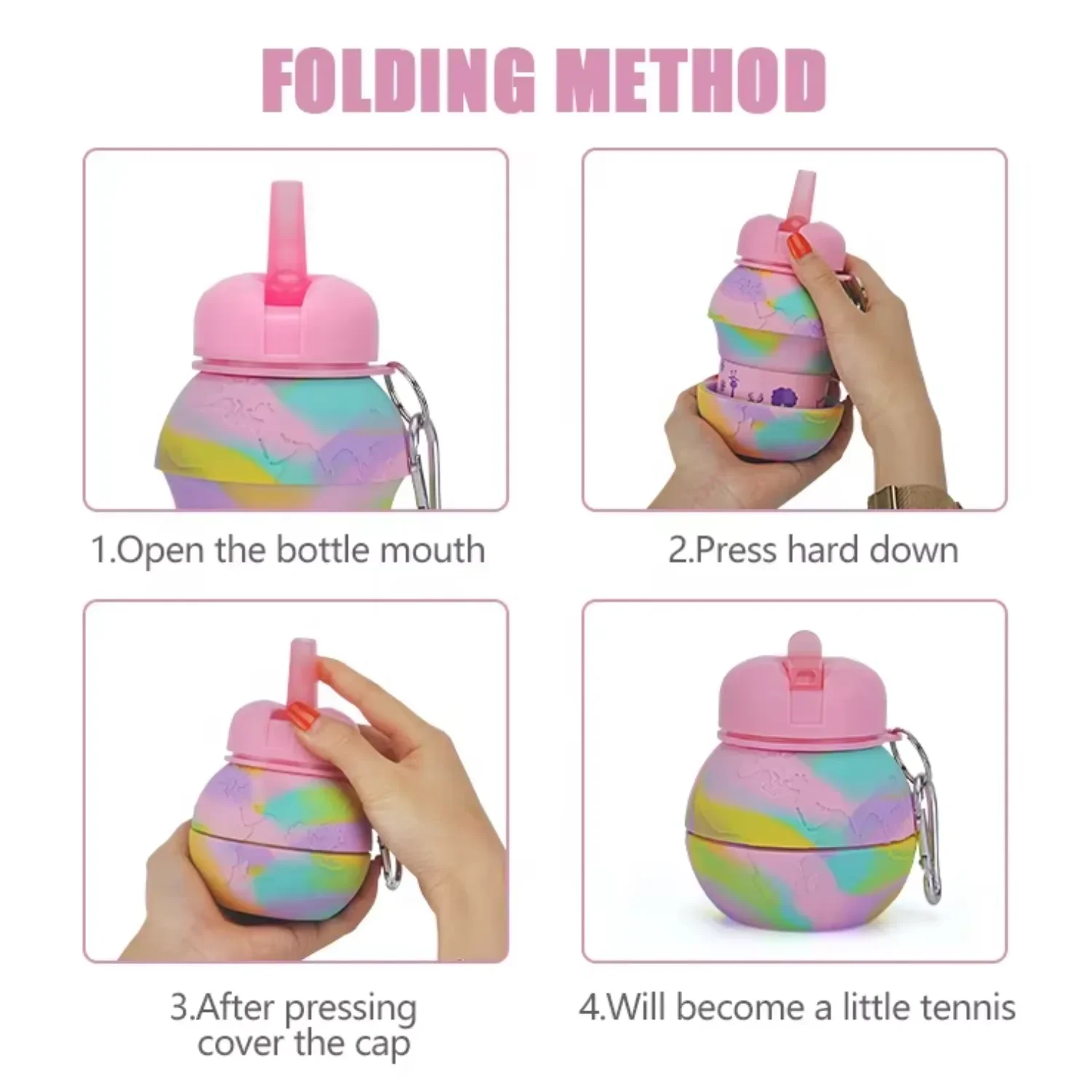 أرضية قابلة للطي وخالية من مادة BPA ومضادة للتسرب وفم واسع ومتينة ولطيفة ونمط رياضي من نوع الضغط وتدفق المياه